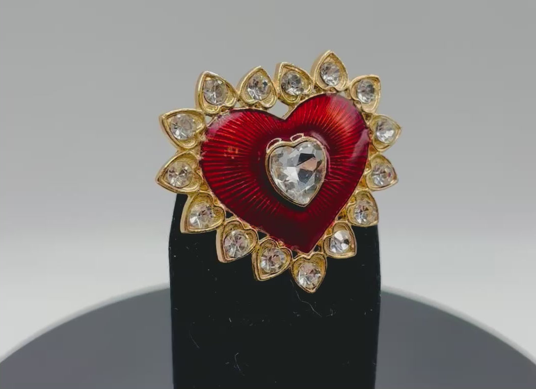 Gorgeous Red Enamel and Crystal Heart Needle Minder