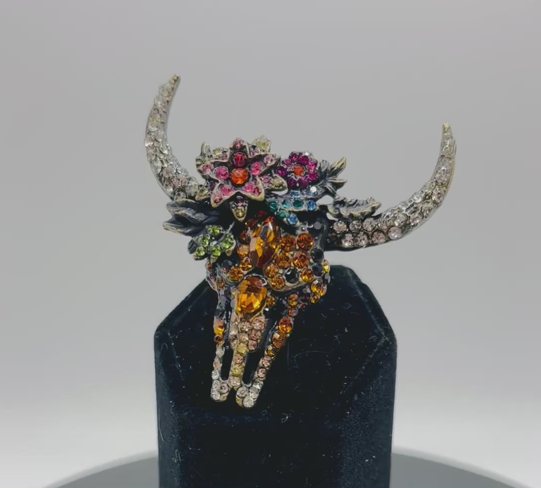 Stunning Crystal Cow Skull Needle Minder