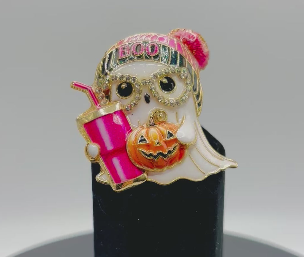Adorable Enamel and Crystal Ghost Girl Needle Minder