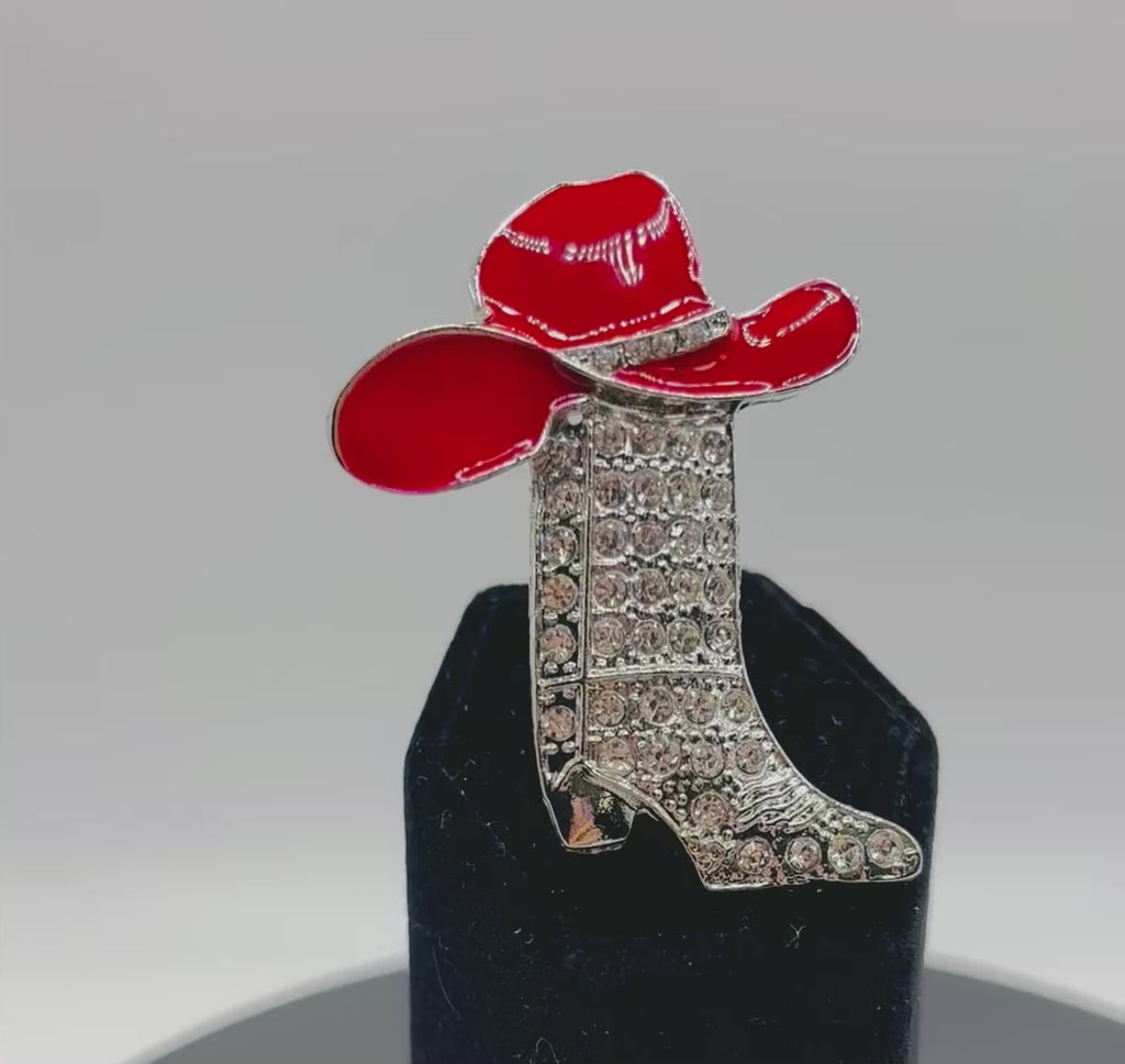 Crystal Cowgirl Boot with Red Hat Needle Minder