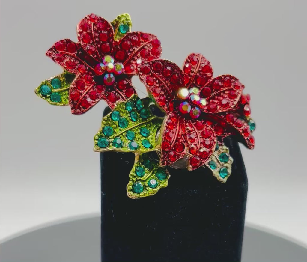 Gorgeous Crystal Red Poinsettia Needle Minder