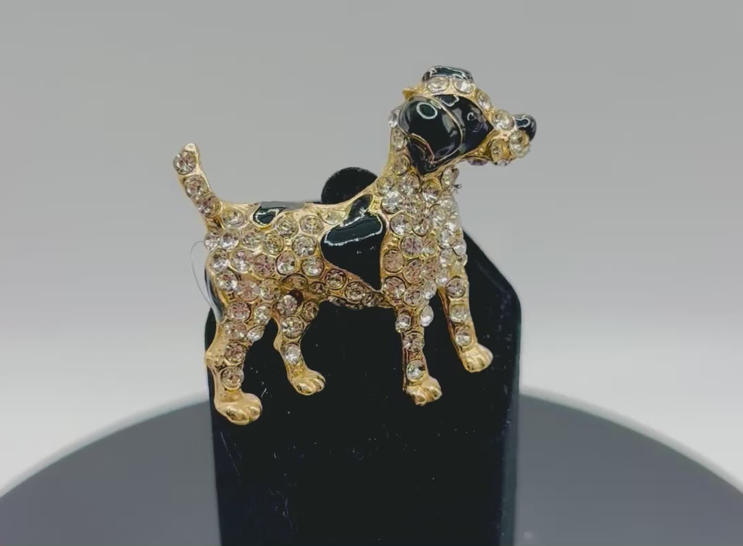 Pretty Black and Crystal Spotted Dog Needle Minder