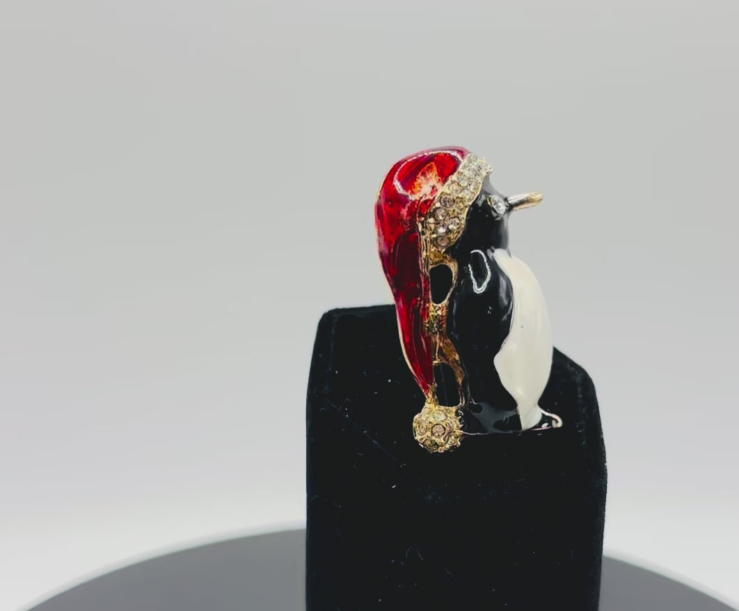 Adorable Enamel and Crystal Penguin Needle Minder