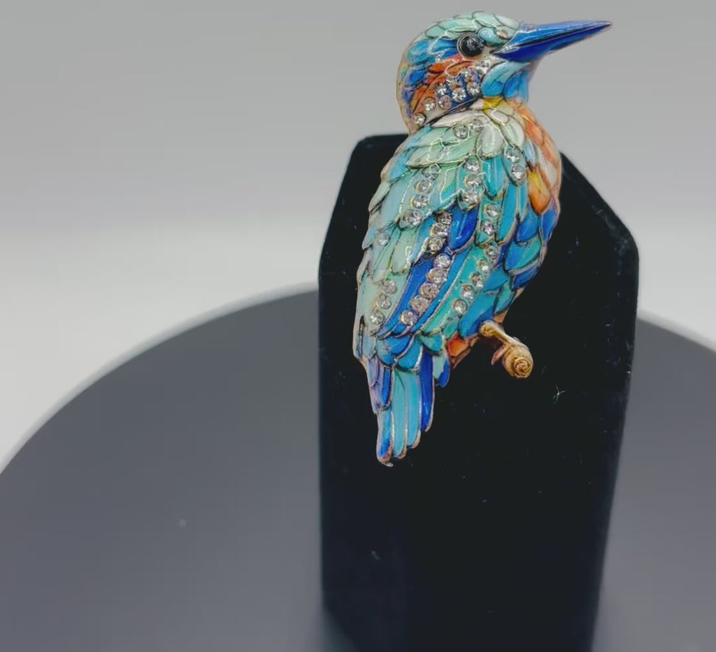 Lovely and Unique Blue Enamel and Crystal Kingfisher Needle Minder