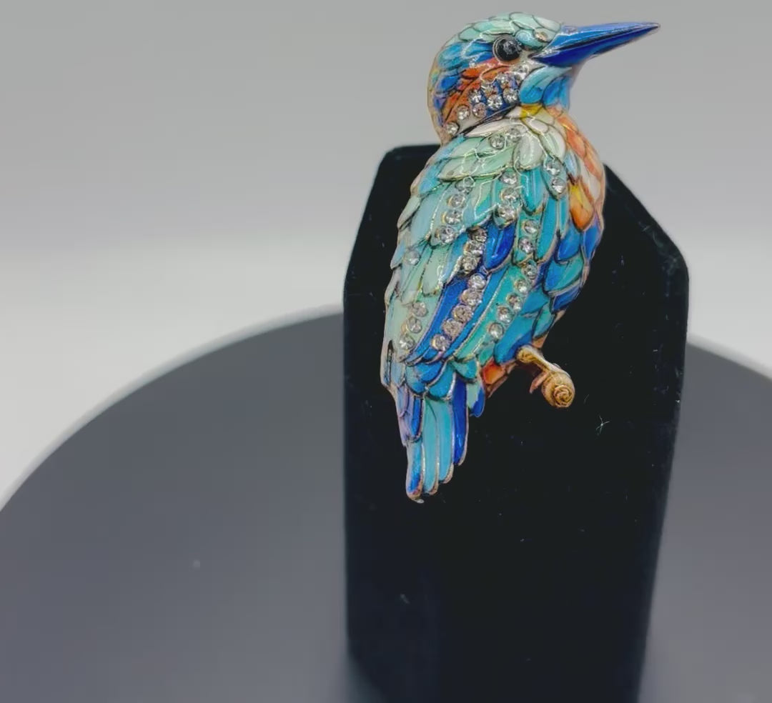 Lovely and Unique Blue Enamel and Crystal Kingfisher Needle Minder
