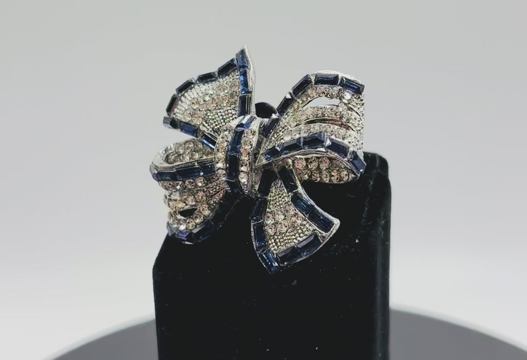 Beautiful Sapphire Blue and Crystal Bow Needle Minder
