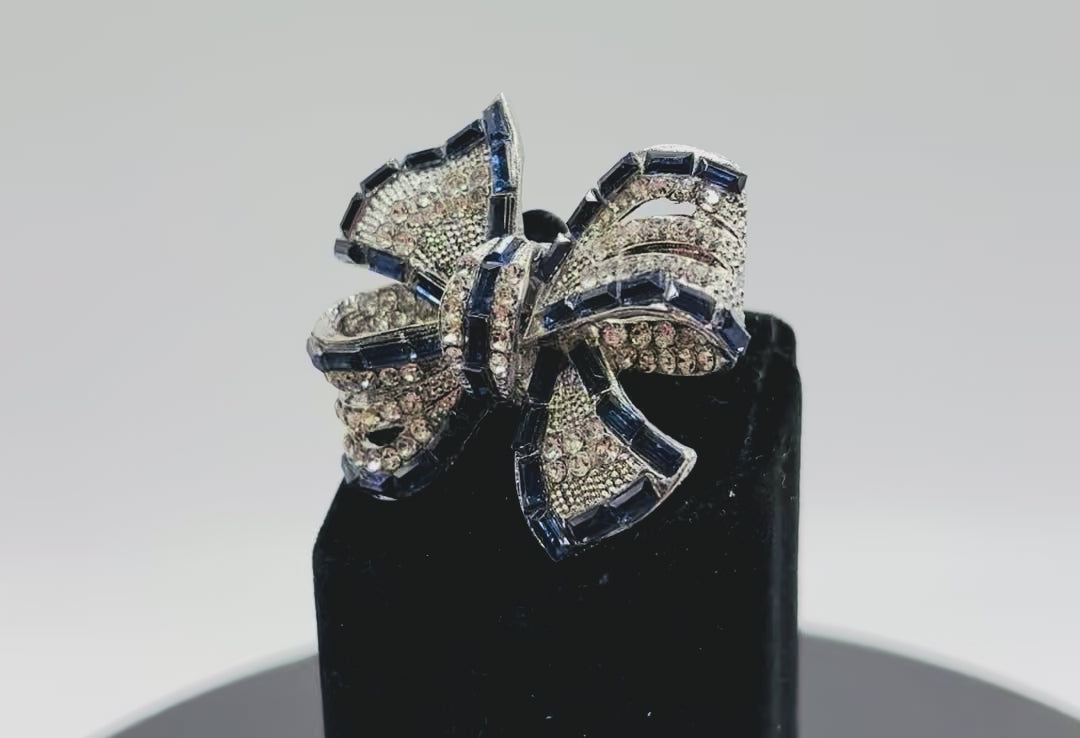 Beautiful Sapphire Blue and Crystal Bow Needle Minder