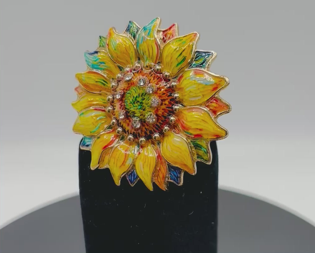 Beautiful Oil Dripped Sunflower with Crystal Needle Minder