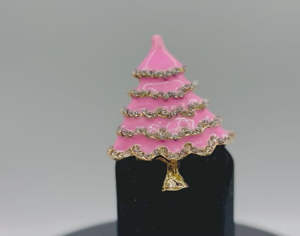 Pretty Pink Enamel Tree with Crystals Needle Minder