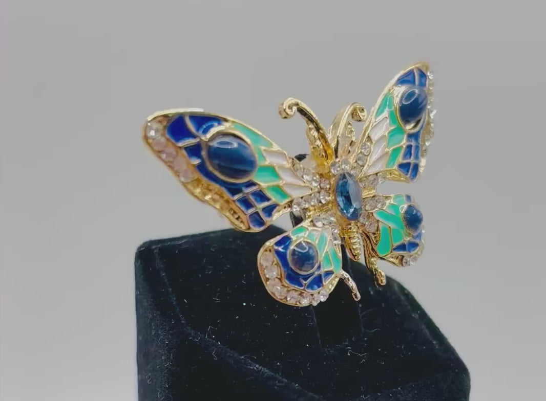 Small Enamel Crystal Blue Green White Butterfly Needle Minder
