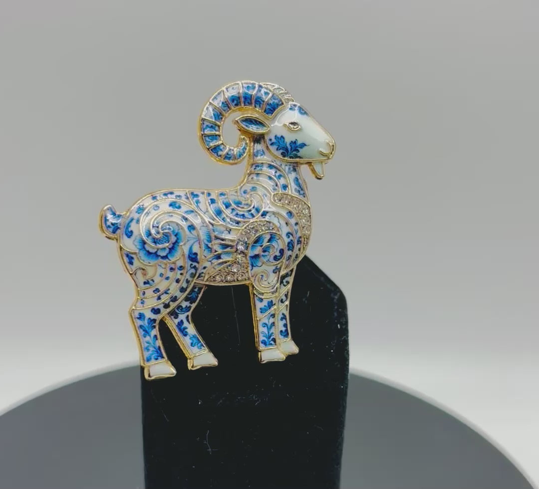 Stunning Blue White Ram Needle Minder