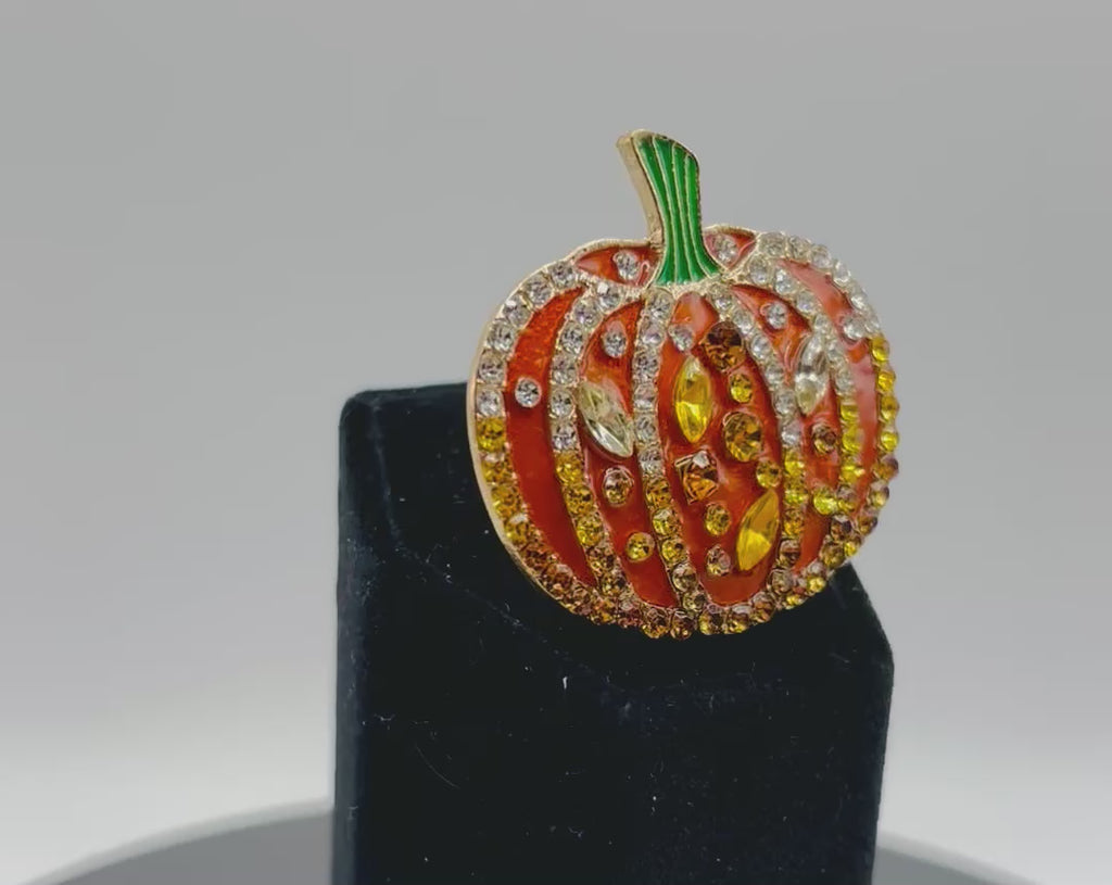 Beautiful Enamel and Crystal Orange Pumpkin Needle Minder