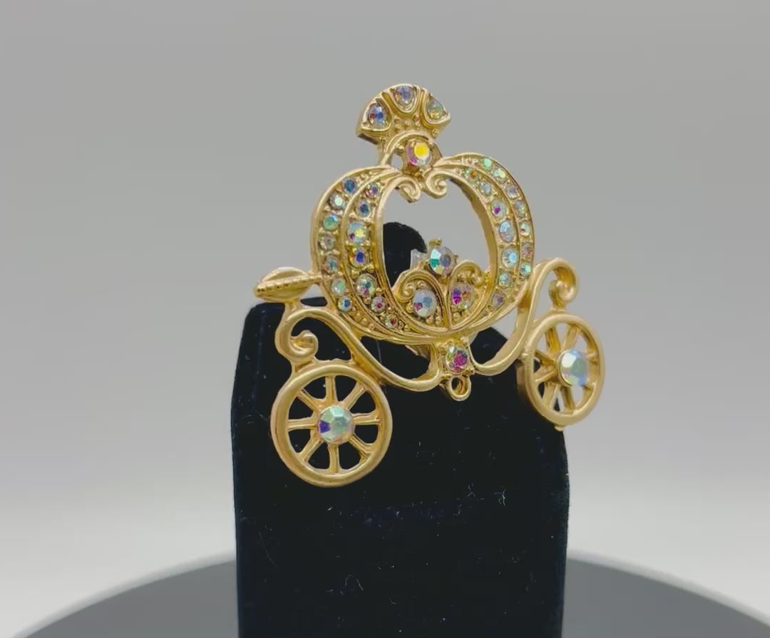 Beautiful Gold and Crystal Pumpkin Carriage Needle Minder