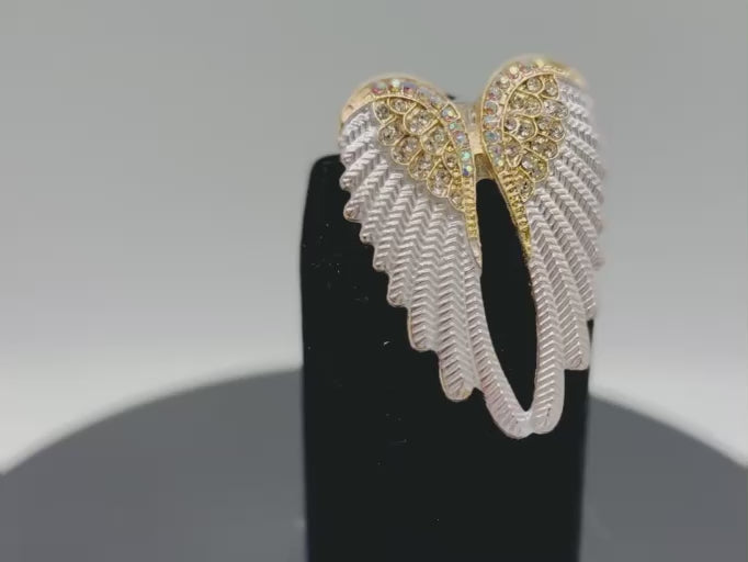 Beautiful White Enamel and Crystals Angel Wings Needle Minder