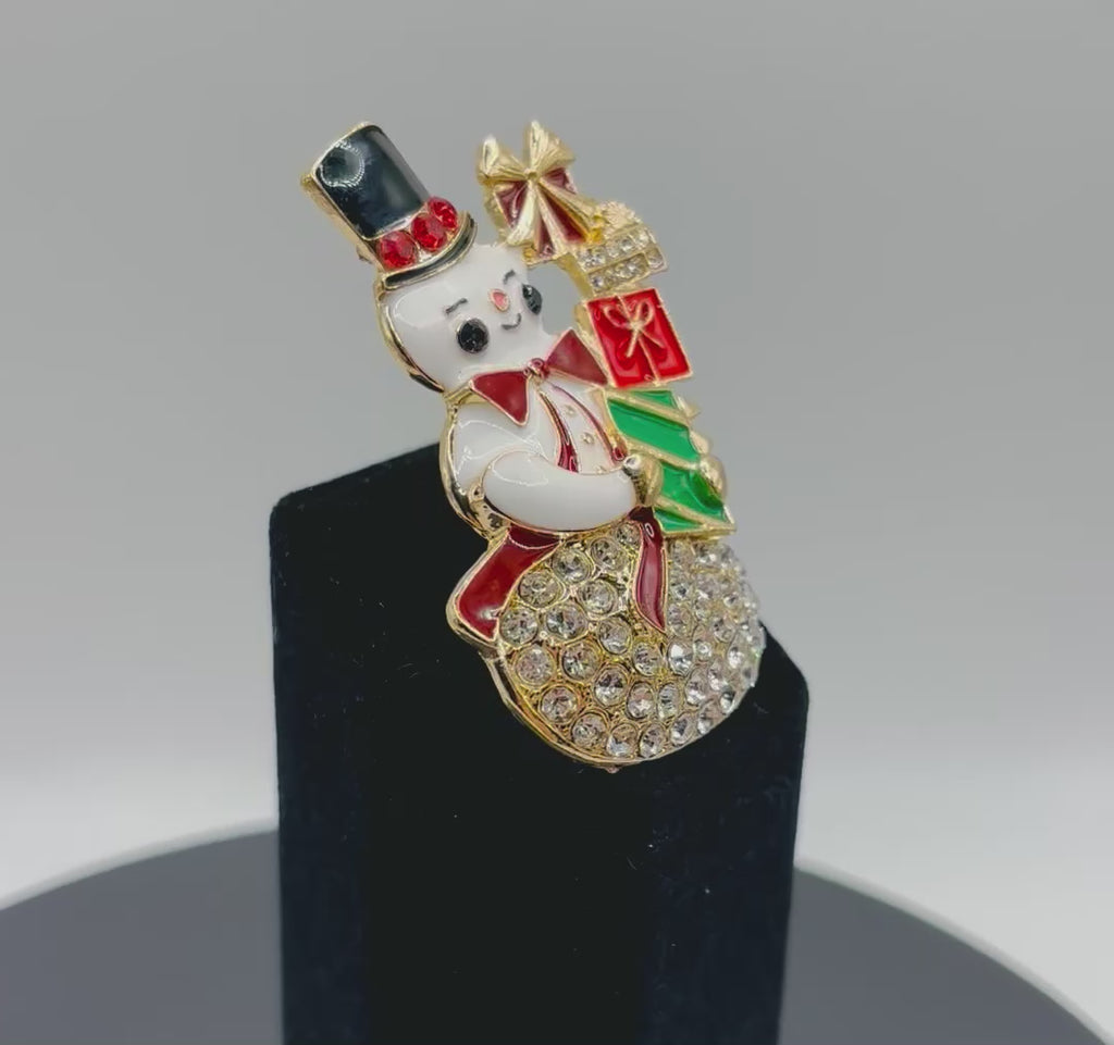 Stunning Fun Crystal Snowman With Gifts Needle Minder
