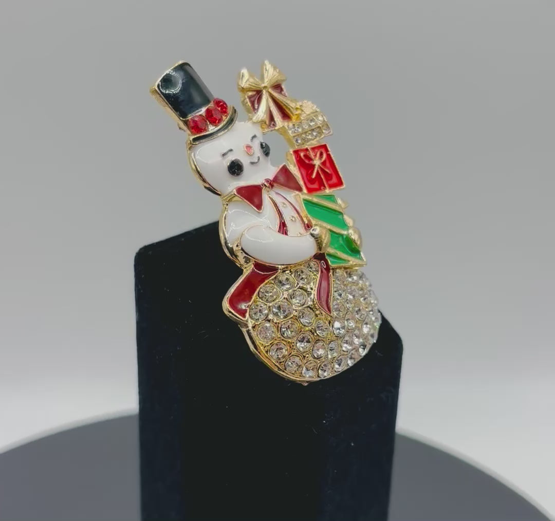 Stunning Fun Crystal Snowman With Gifts Needle Minder