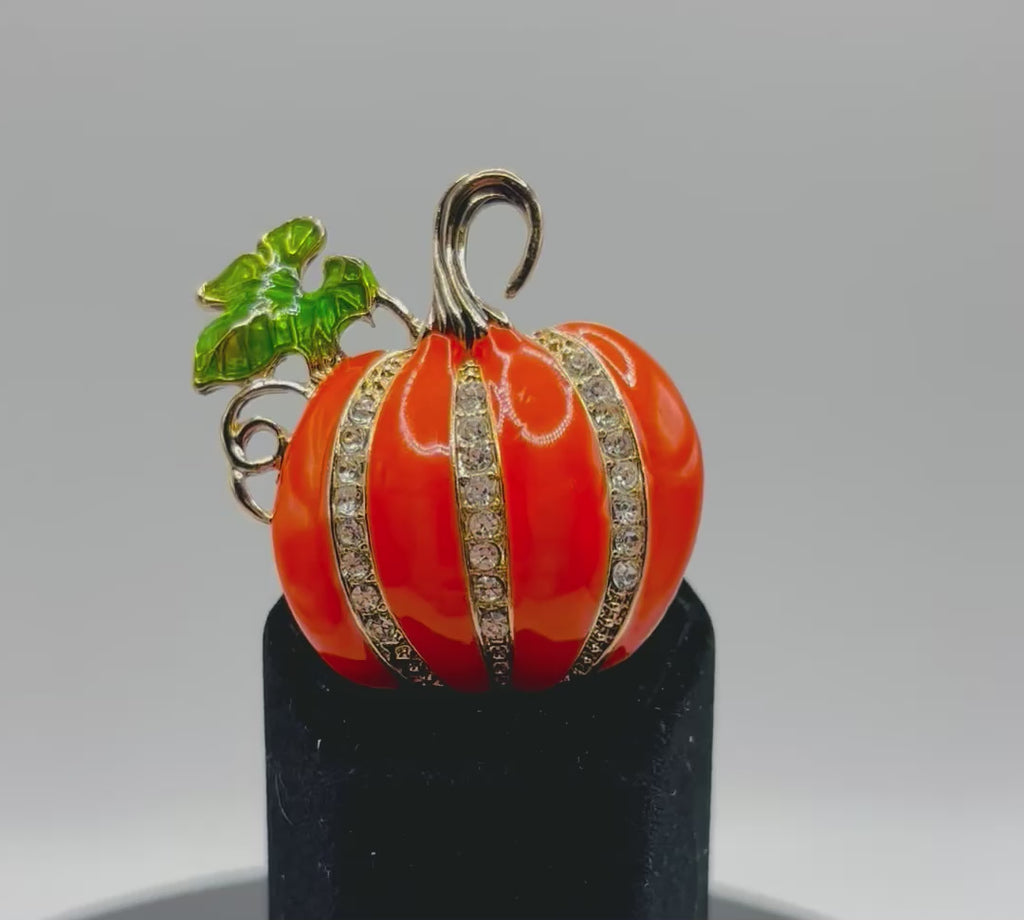Large Enamel Pumpkin with Crystals Needle Minder