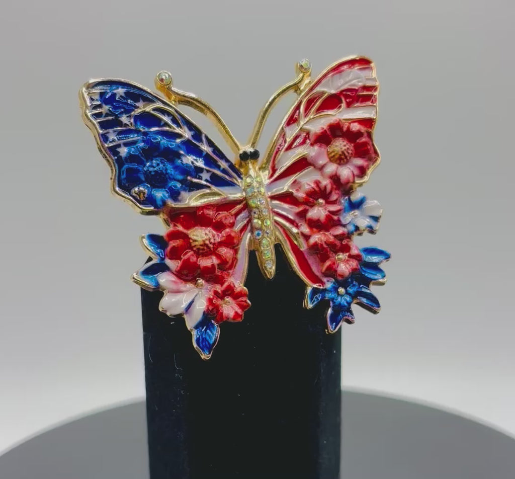 Pretty Red White Blue Enamel Butterfly Needle Minder