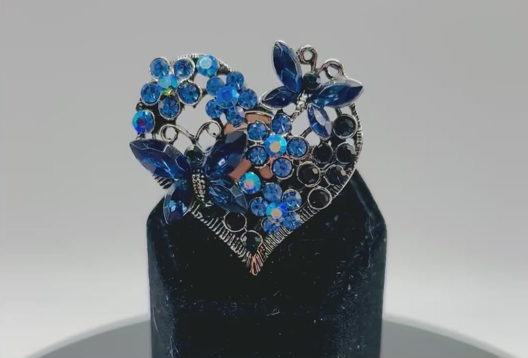 Sweet Crystal Blue Heart and Butterflies Needle Minder