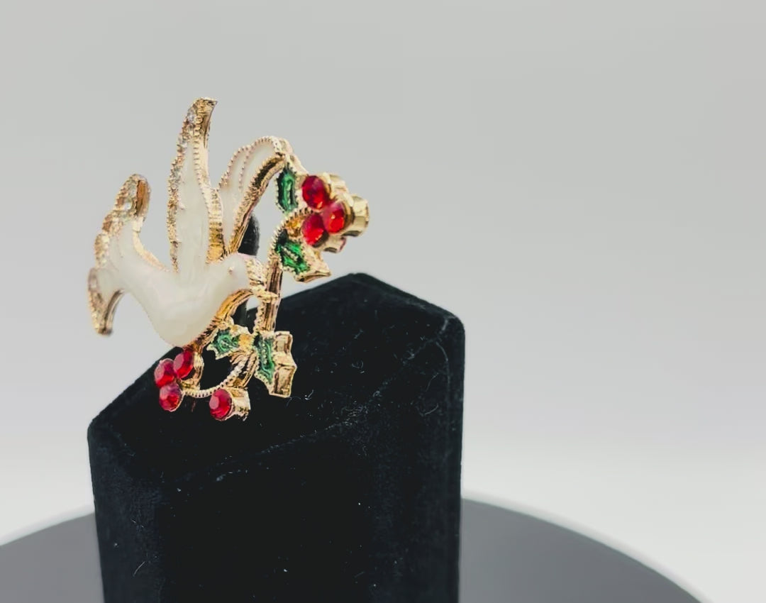Beautiful Enamel Dove with Red Crystal Branch Needle Minder
