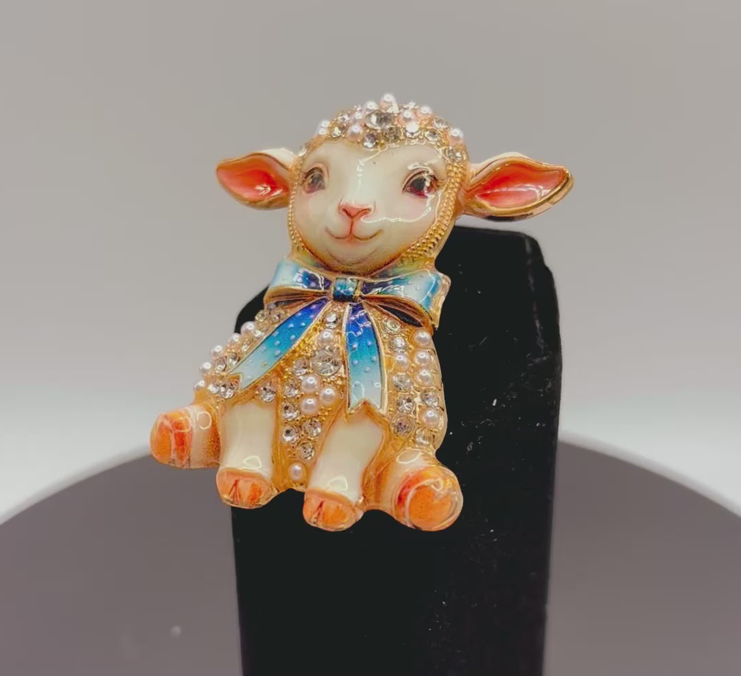 Adorable Pink Lamb Blue Bow Needle Minder