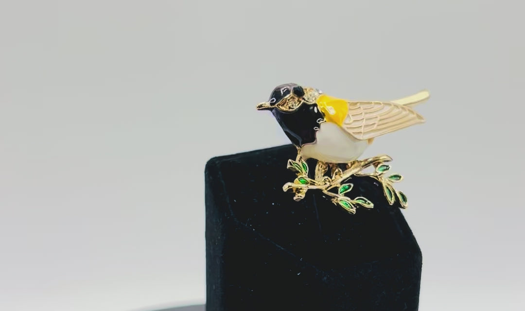 Pretty Enamel and Crystal Goldfinch Bird Needle Minder