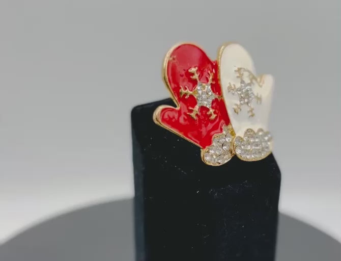 Lovely White Red Enamel Mittens Needle Minder