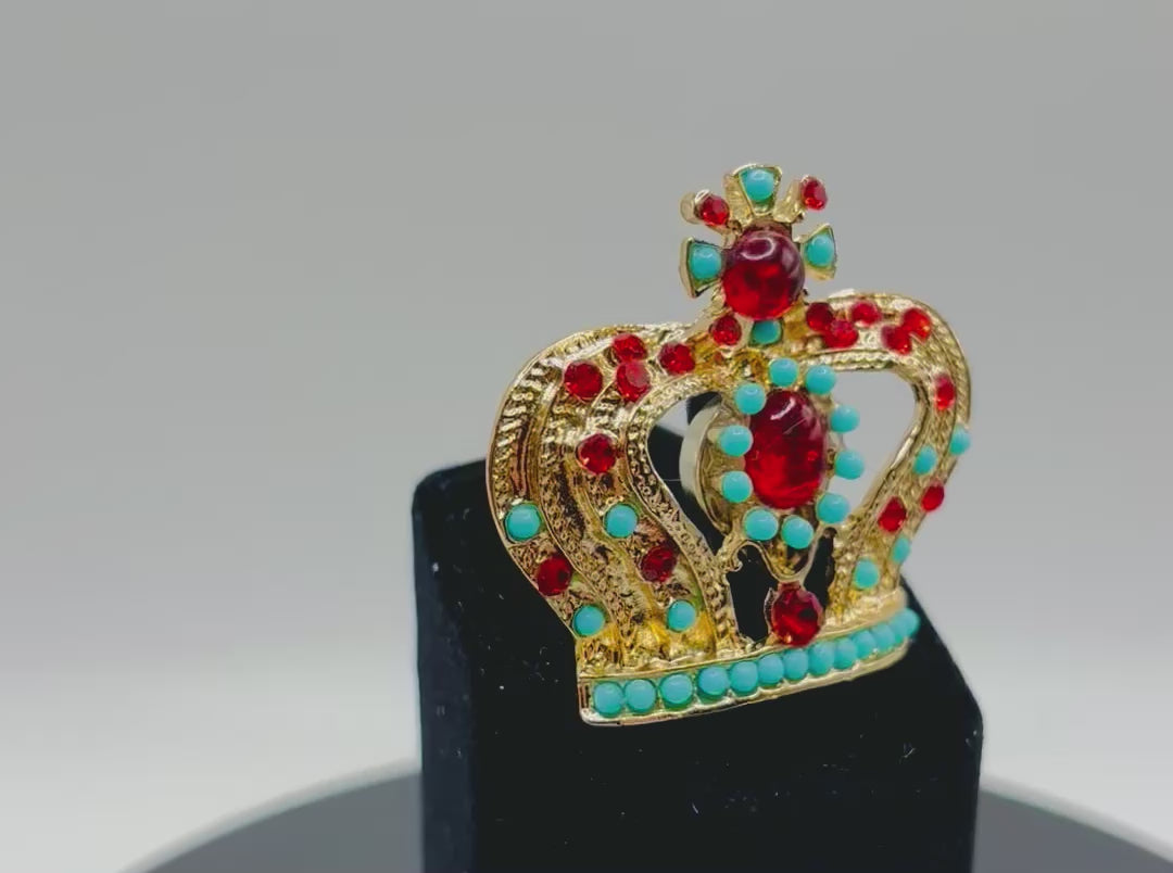 Beautiful Turquoise Bead Red Crystal Crown Needle Minder