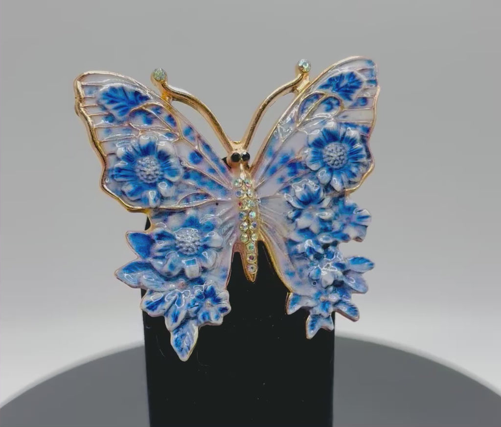 Pretty Blue Enamel Butterfly Needle Minder
