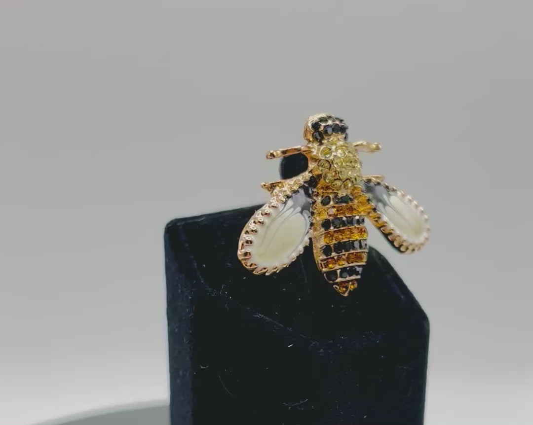 Stunning Little Enamel and Crystal Bee Needle Minder