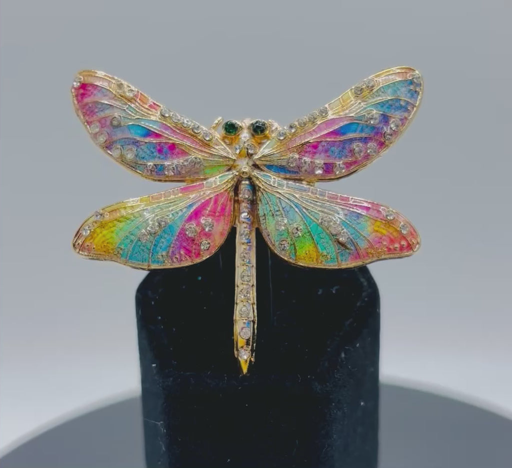 Gorgeous Pastel Rainbow Enamel Crystal Dragonfly Needle Minder