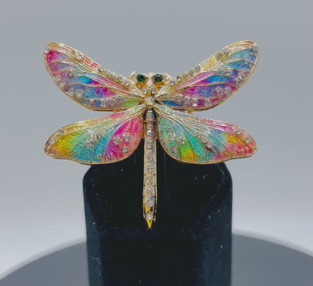 Gorgeous Pastel Rainbow Enamel Crystal Dragonfly Needle Minder