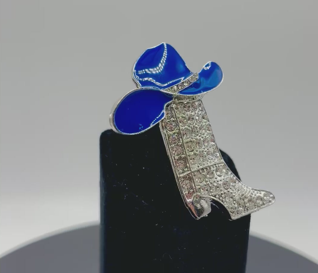 Crystal Cowgirl Boot with Blue Hat Needle Minder