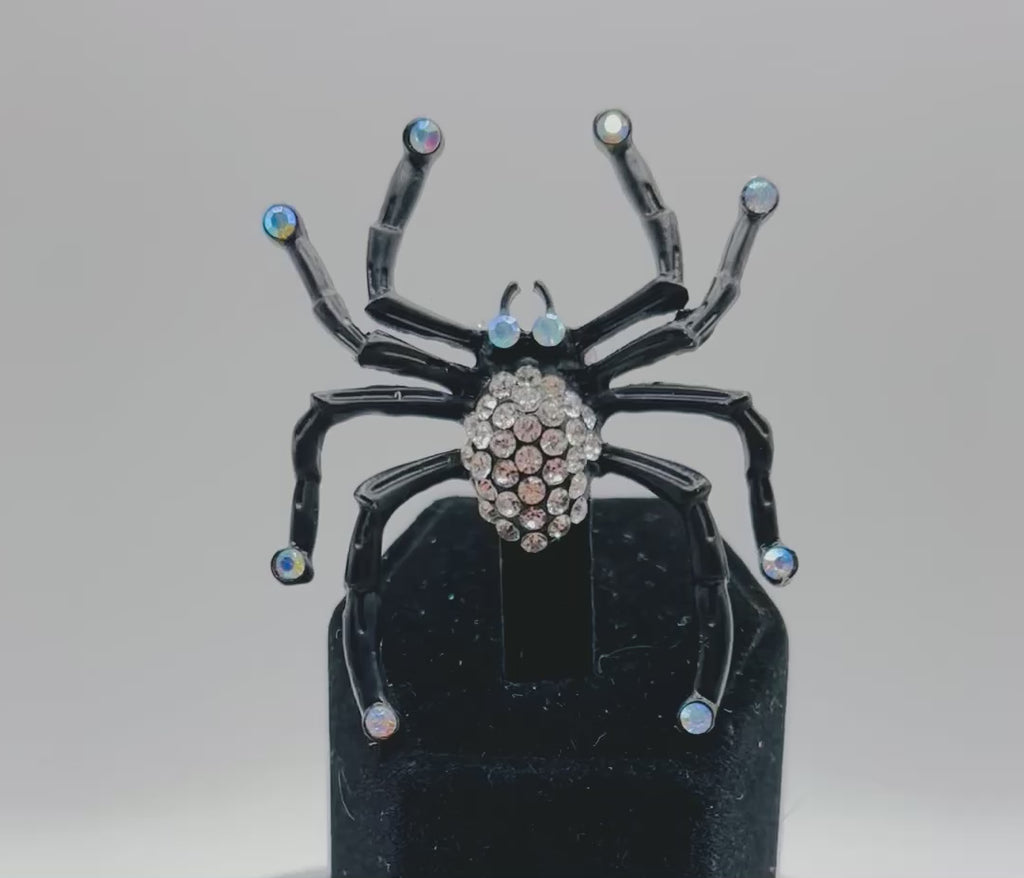 Black Spider with Crystals Needle Minder