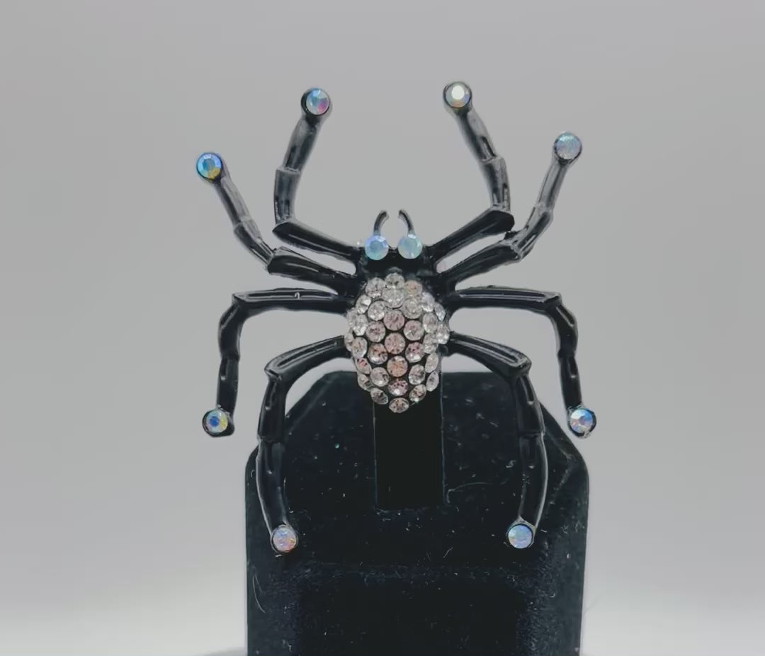 Black Spider with Crystals Needle Minder