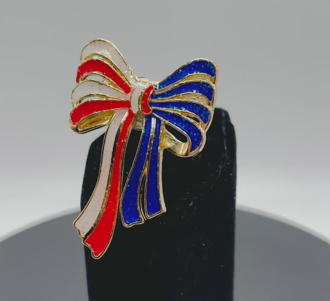 Glittery Red, White, Blue Enamel Bow Needle Minder