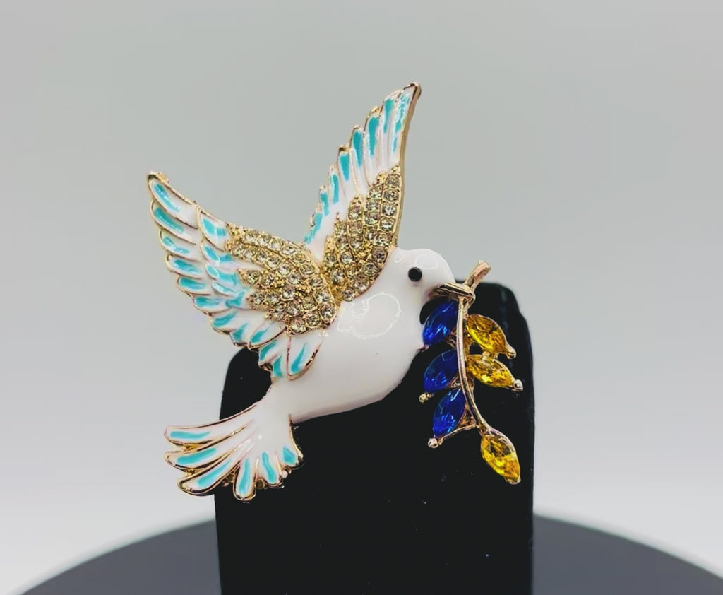 Beautiful Enamel Dove with Blue Crystal Branch Needle Minder