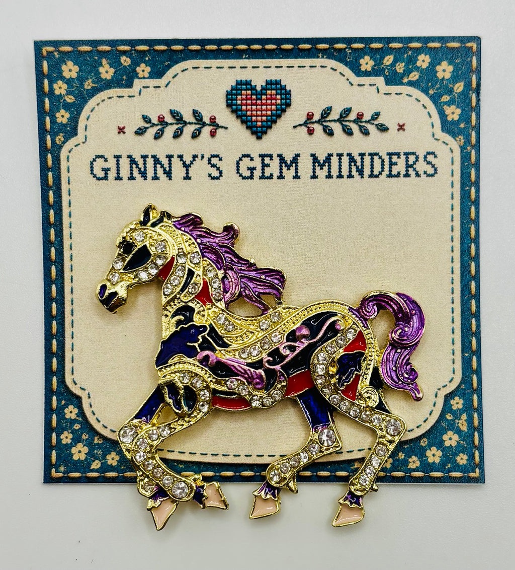 Purple Scroll Horse Needle Minder on display card