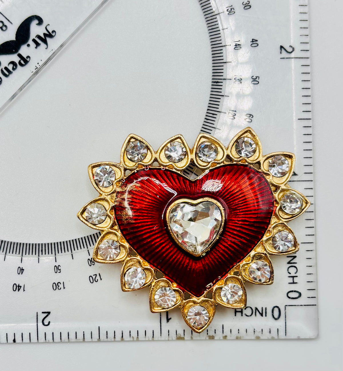 Gorgeous Red Enamel and Crystal Heart Needle Minder — ruler