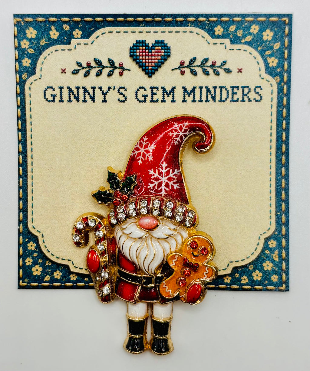 Cute Red Hat Gnome Needle Minder on display card