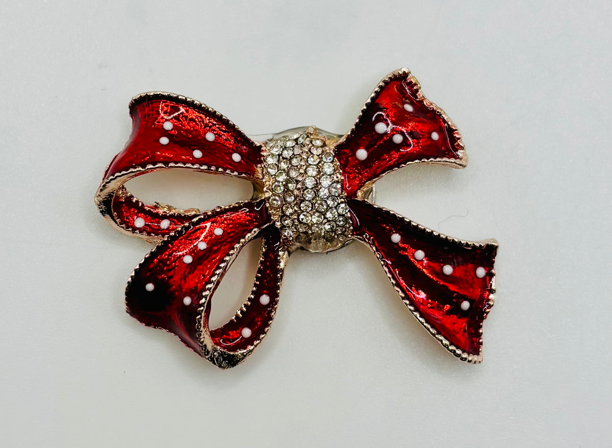 Lovely Red and White Polka Dot Bow Needle Minder — white background