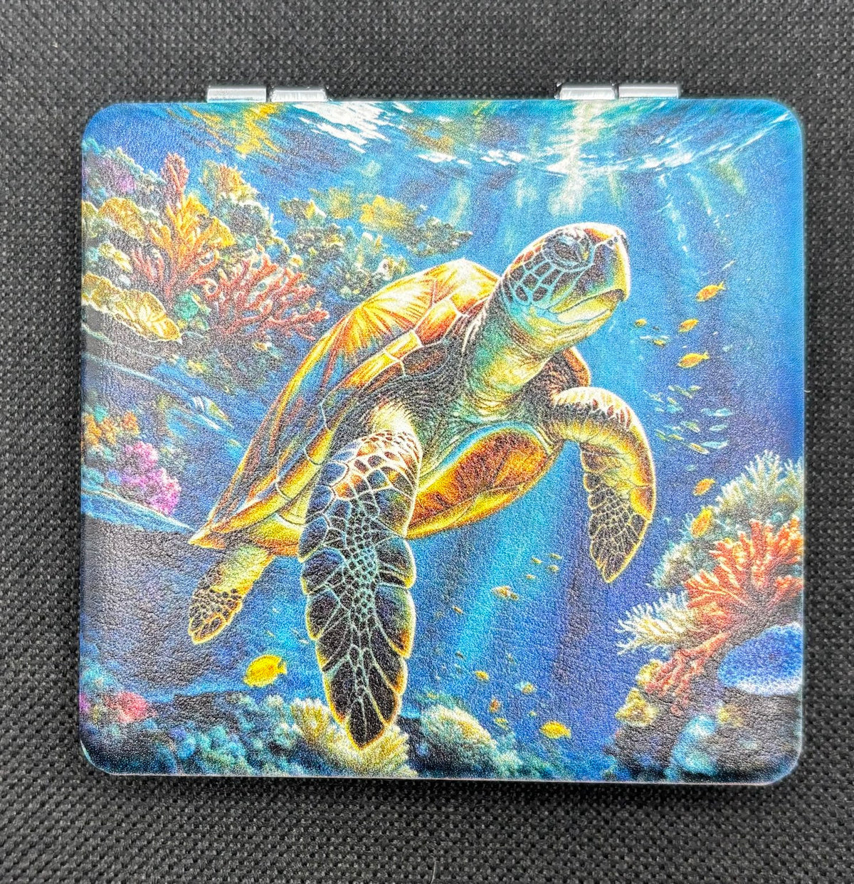 Gorgeous Sea Turtle Bead Case on dark fabric