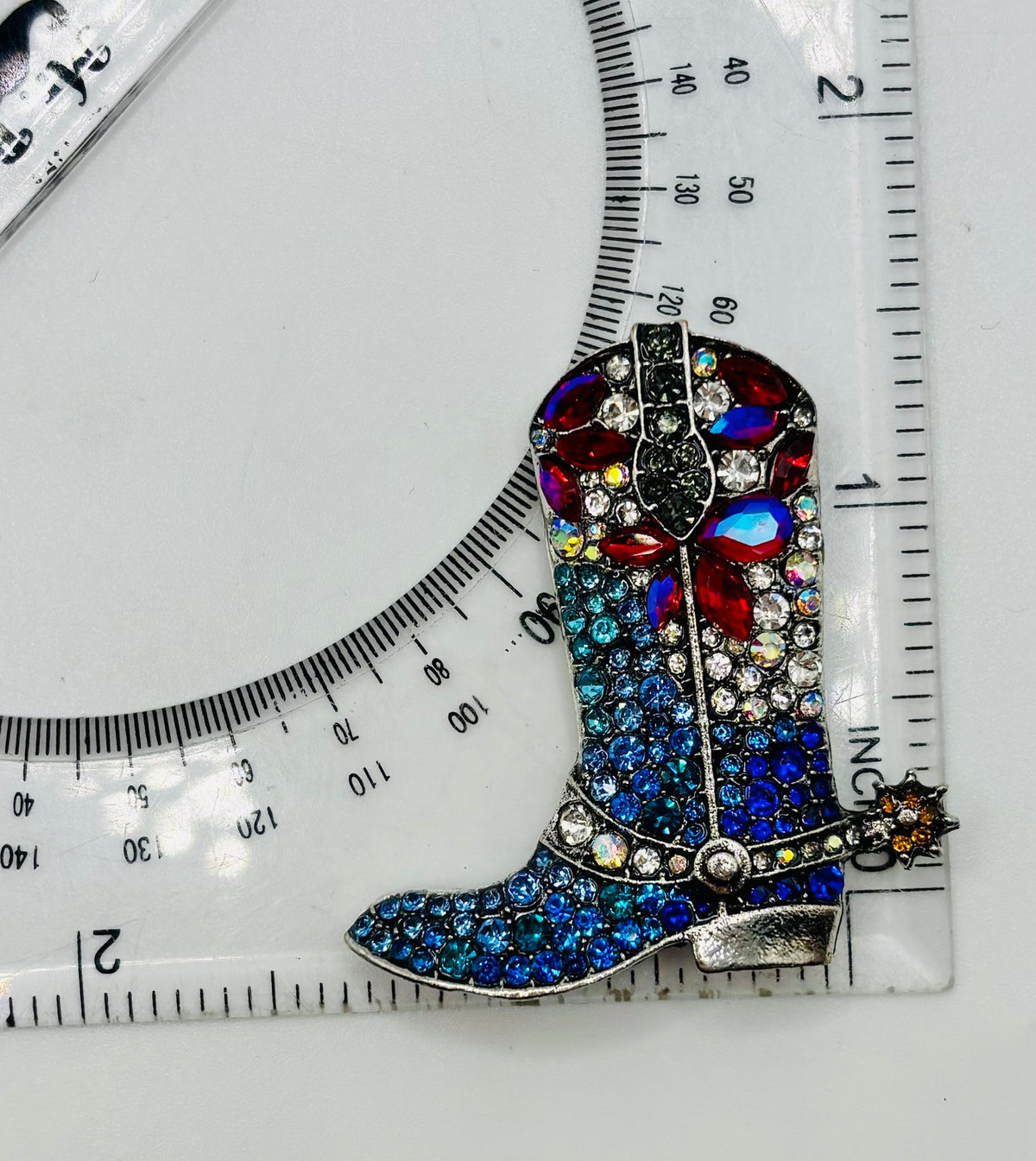 Sparkly Crystal Cowgirl Boot Needle Minder — ruler