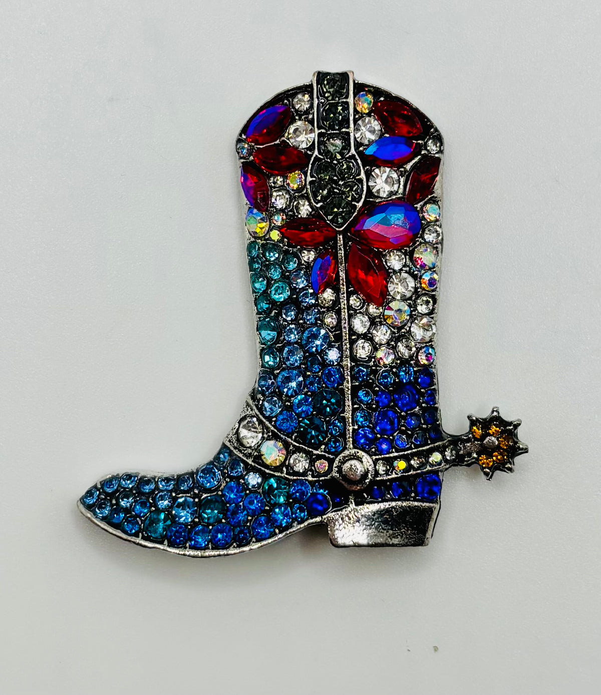 Sparkly Crystal Cowgirl Boot Needle Minder — white background
