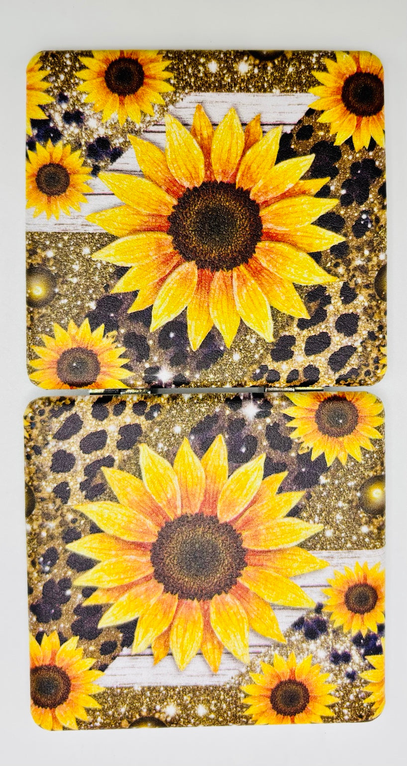 Beautiful Sunflowers on Gold Bead Case showing both decorated panels