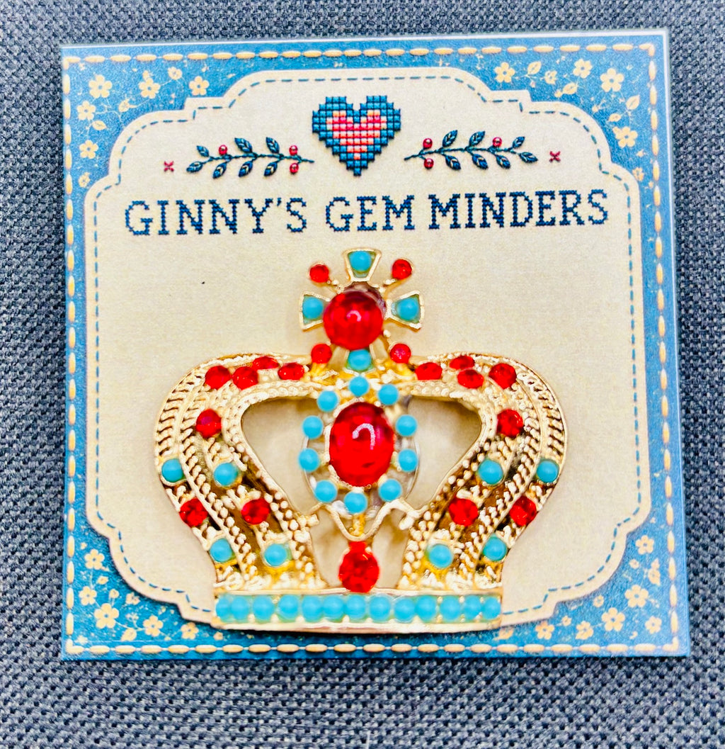 Beautiful Turquoise Bead Red Crystal Crown Needle Minder — display card
