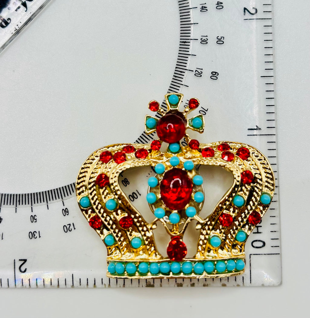 Beautiful Turquoise Bead Red Crystal Crown Needle Minder — ruler for scale