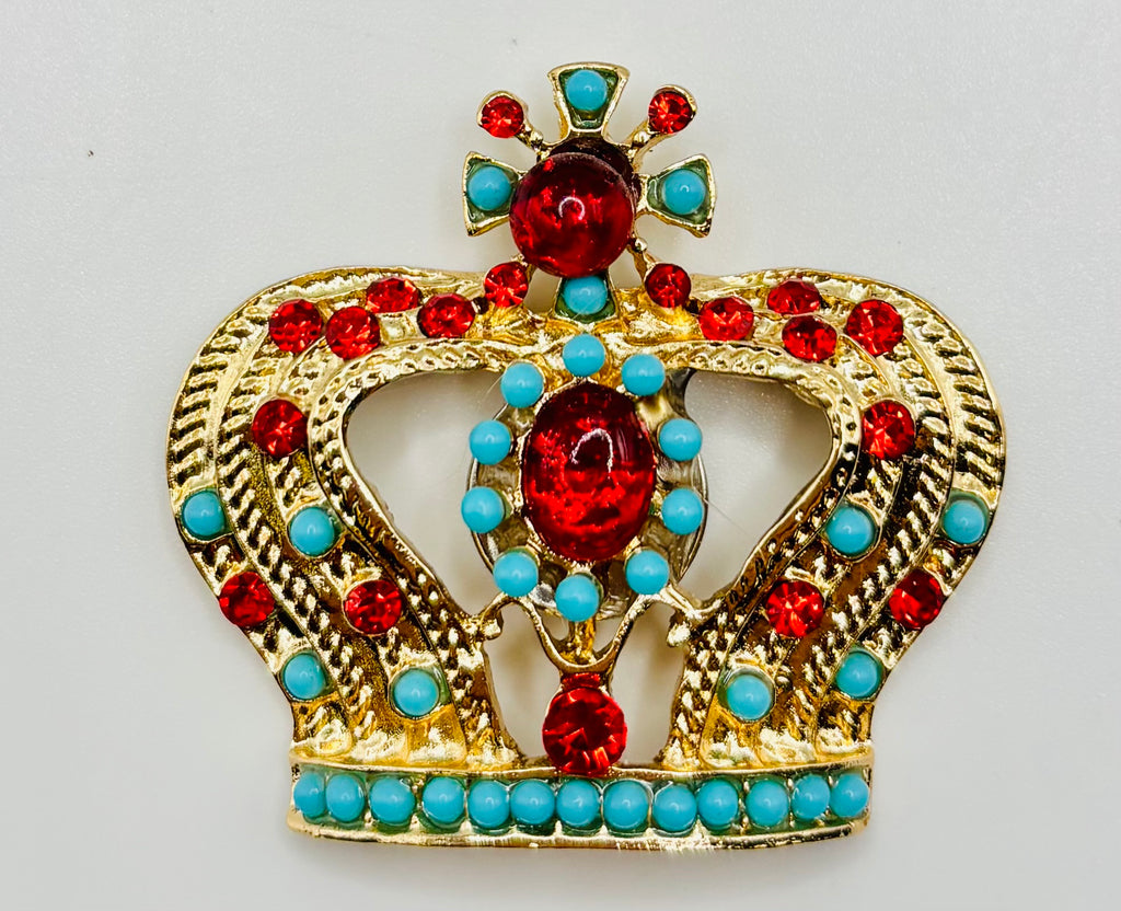 Beautiful Turquoise Bead Red Crystal Crown Needle Minder — white background